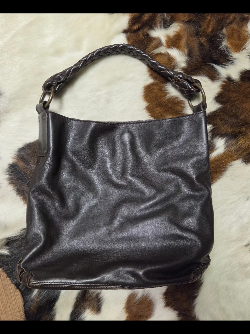 Women's Braided-Handle Shoulder Bag in Chocolate Brown
